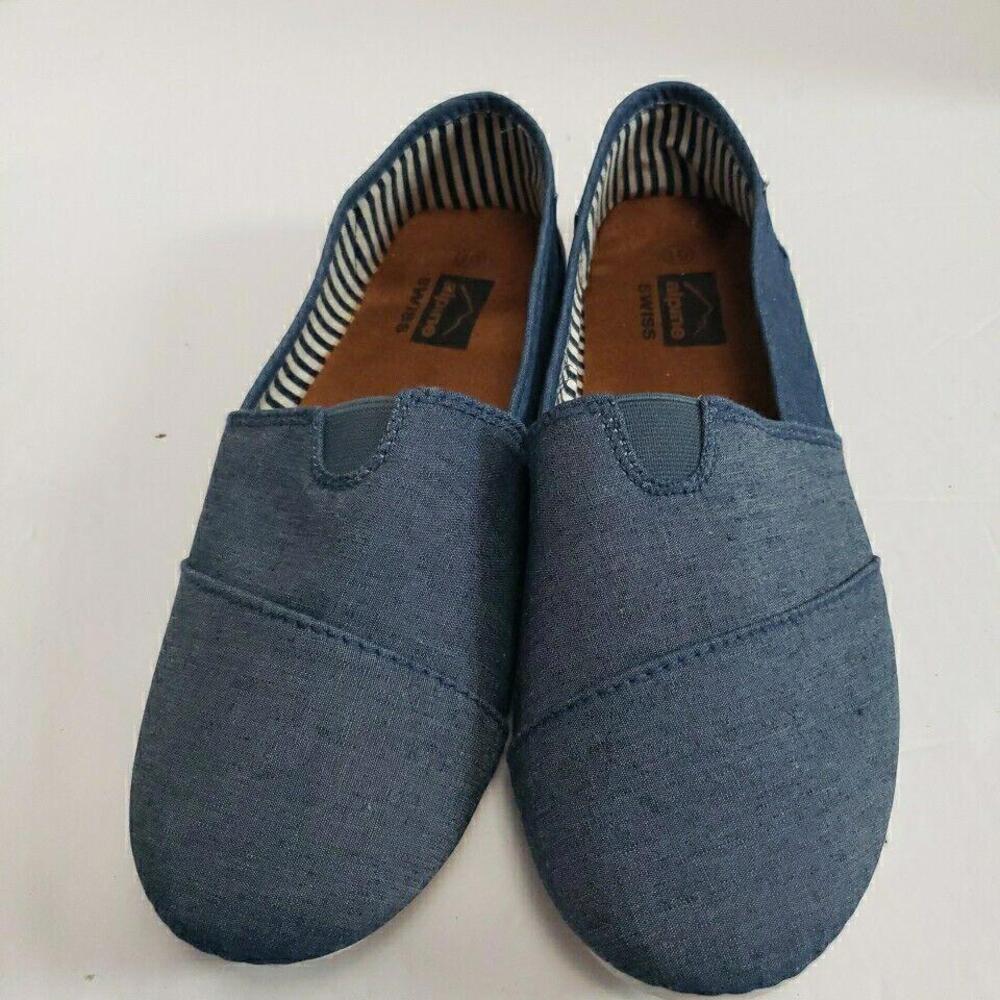 Alpine Swiss Slip On Flat Shoes Canvas Denim Blue Comfort Womens 10‎
